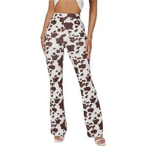 Women's Snakeskin High Waist Casual Flare Bell Bottom Stretch Long Pants